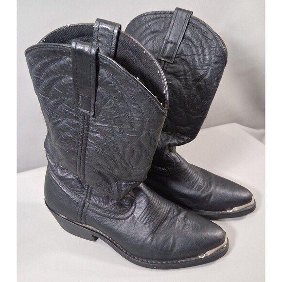 VTG Laredo Black Leather Western Cowboy Boots  7 D Pointed Toe Silver Tip 68610 main image 9